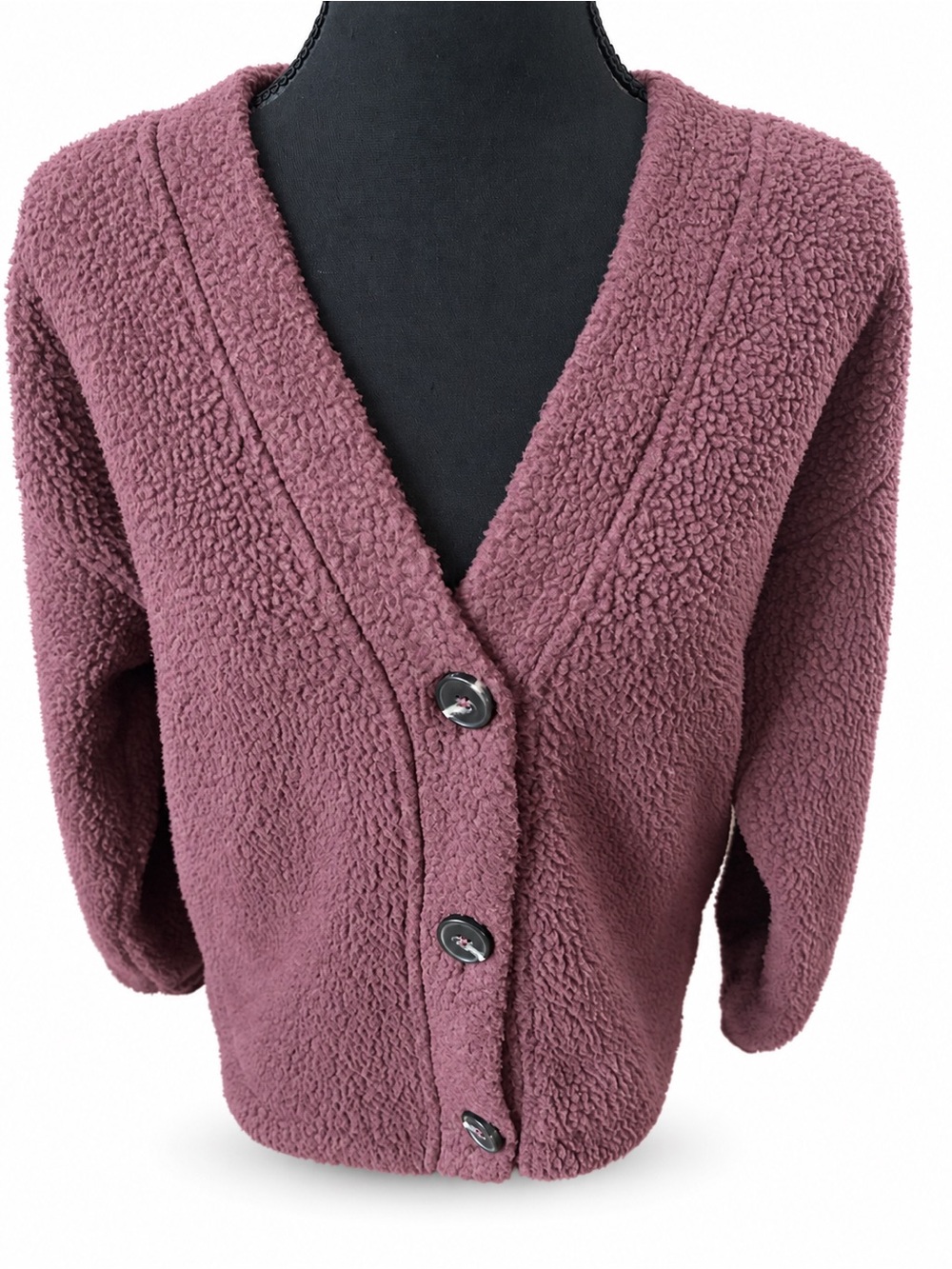 Madewell Teddy Cardigan Sweater Mauve Fuzzy Button Front S